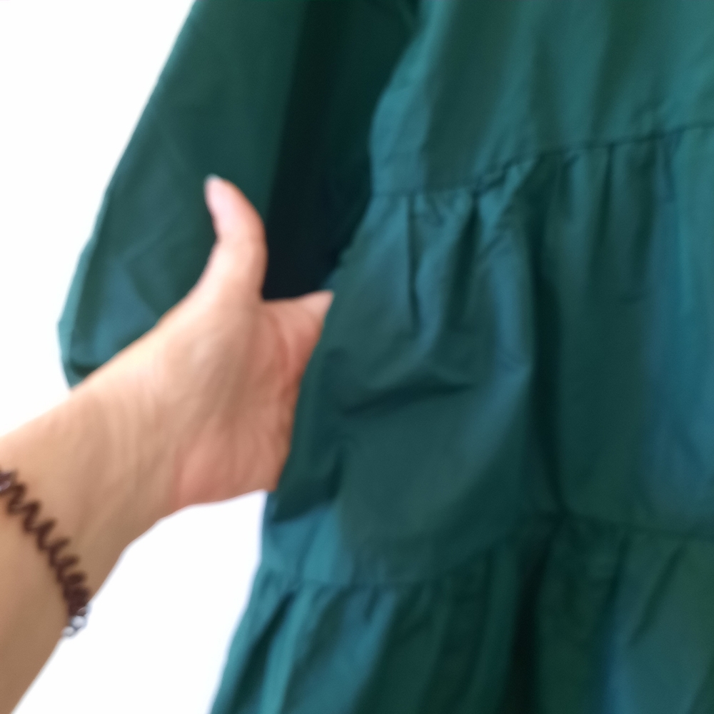 Zara Voluminous Taffeta Green Tiered Min Dress Bloggers Favorite Balloon Sleeve - Picture 10 of 16